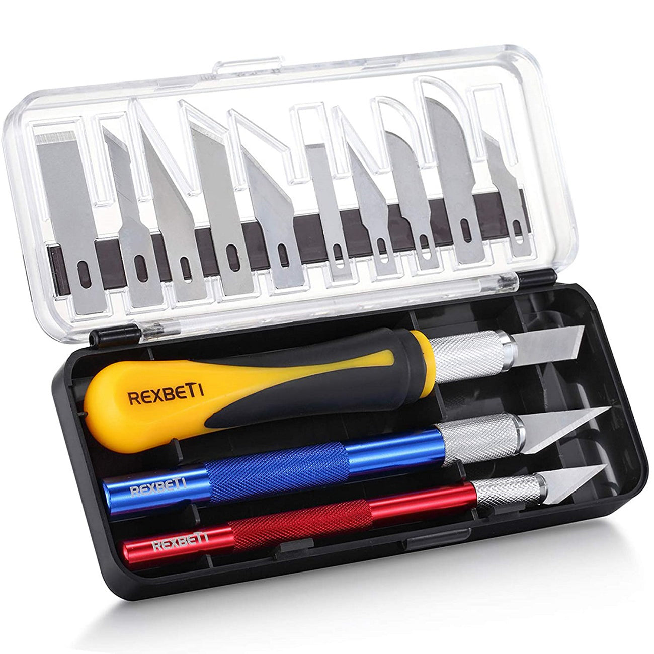 16 Piece Hobby Knife Set with 3 Handles and Carrying Case - PL1600-YH
