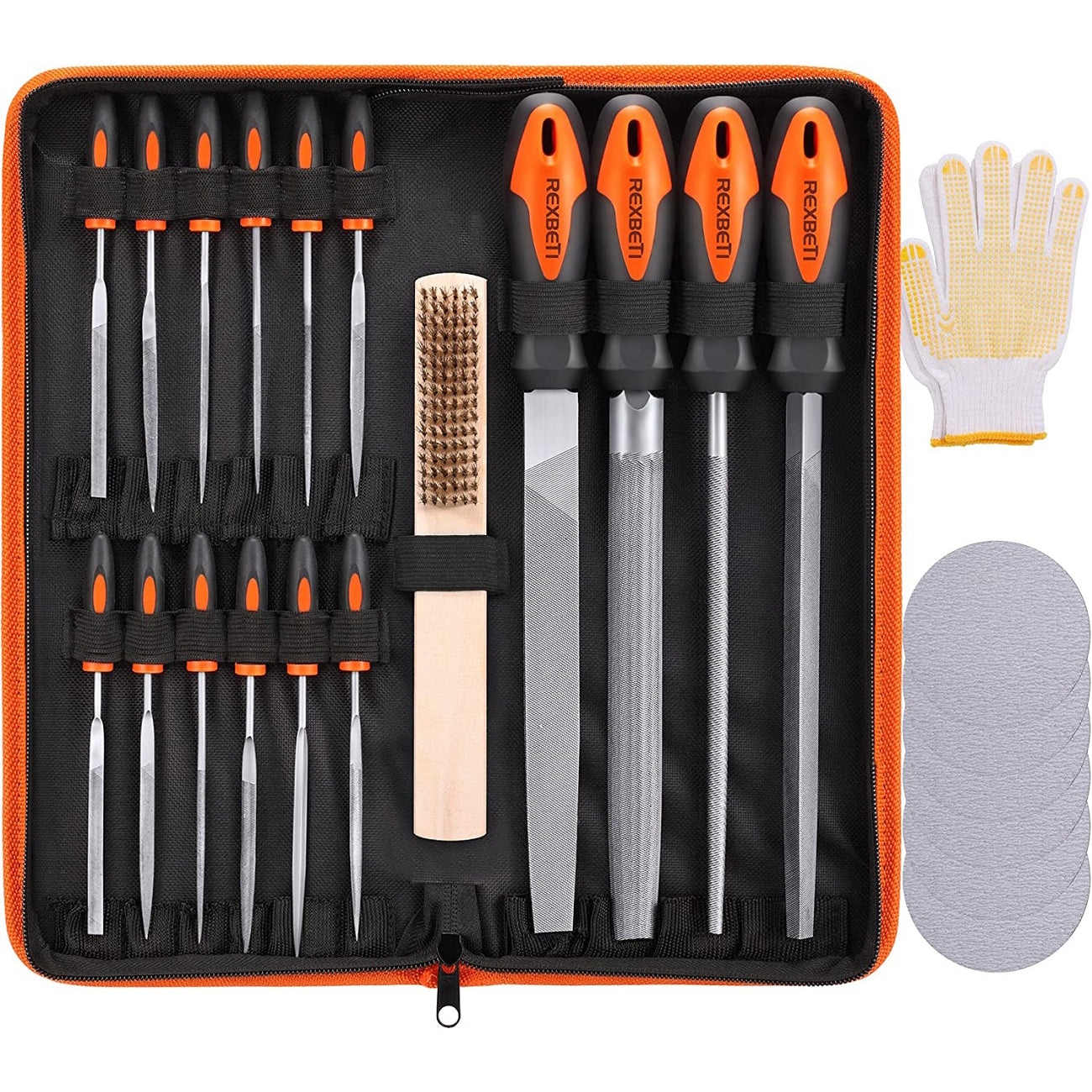 REXBETI 25Pcs Metal File Set, Premium Grade T12 Drop Forged Alloy Steel,  Flat/Triangle/Half-round/Round Large File and 12pcs Needle Files with Carry