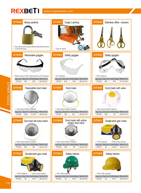 brass padlock cargo lashing office scissors safety goggle dust musk safety helmet gas mask WHOELSALE OEM ODM