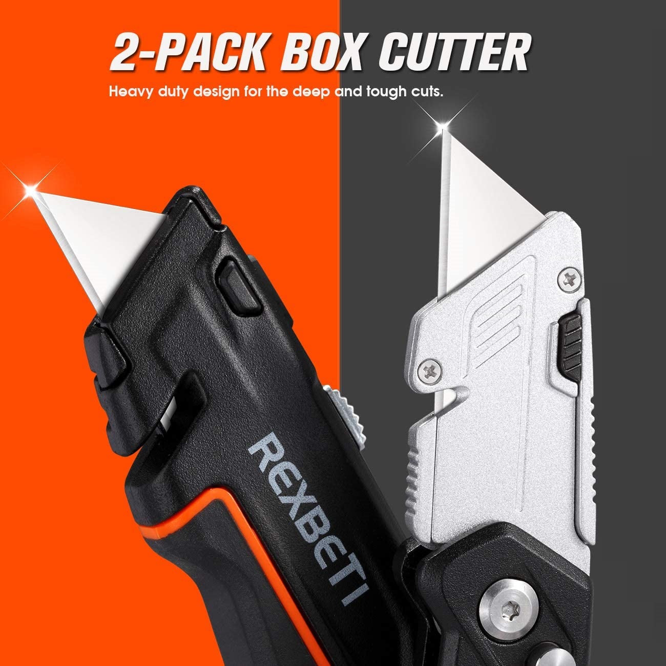 Folding Utility Knife, SK5 Heavy Duty Retractable and Folding Box Cutter  for Cartons Cardboard and Boxes, Quick Blade Change Box Cutter, Anti-slip