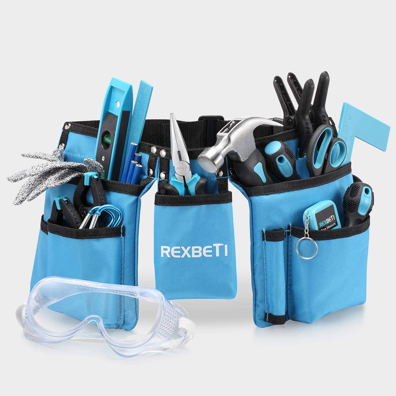 REXBETI 87pcs Young Builder's Tool Set with Real Hand Tools, Reinforced  Kids Tool Belt, Waist 20-32, Kids Learning Tool Kit for Home DIY and
