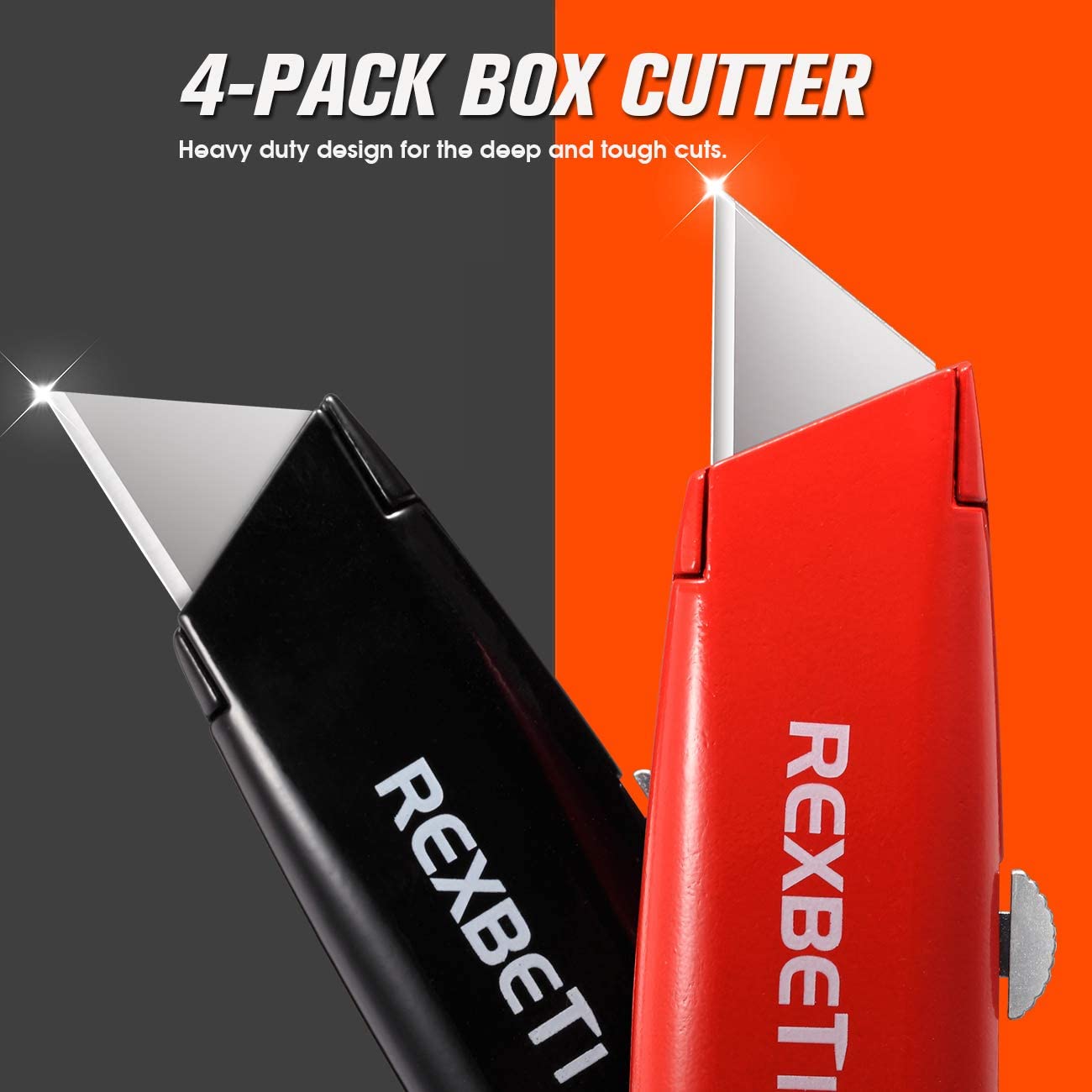 REXBETI 4-Pack Folding Utility Knife Quick-change SK5 Box Cutter for  Cartons, Cardboard and Boxes, Back-lock Mechanism with 10 Extra Blades