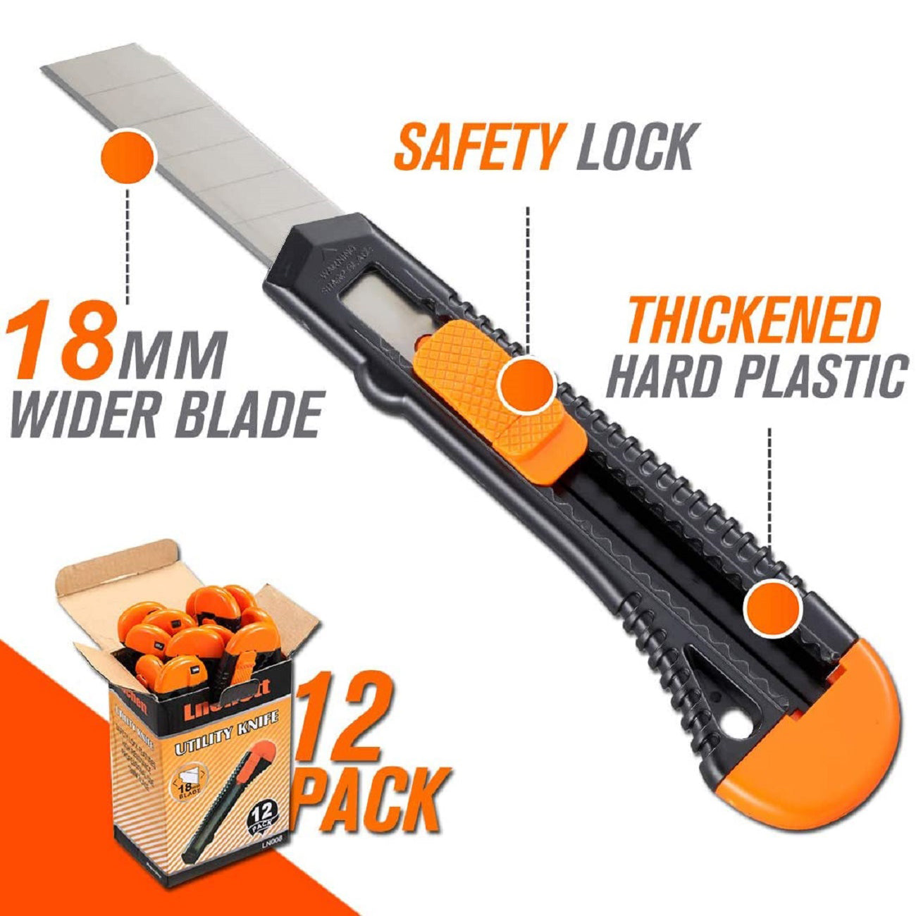 Retracting Razorblade REXBETI 12-Pack Razor Blade Utility Knife Retractable Box Cutter