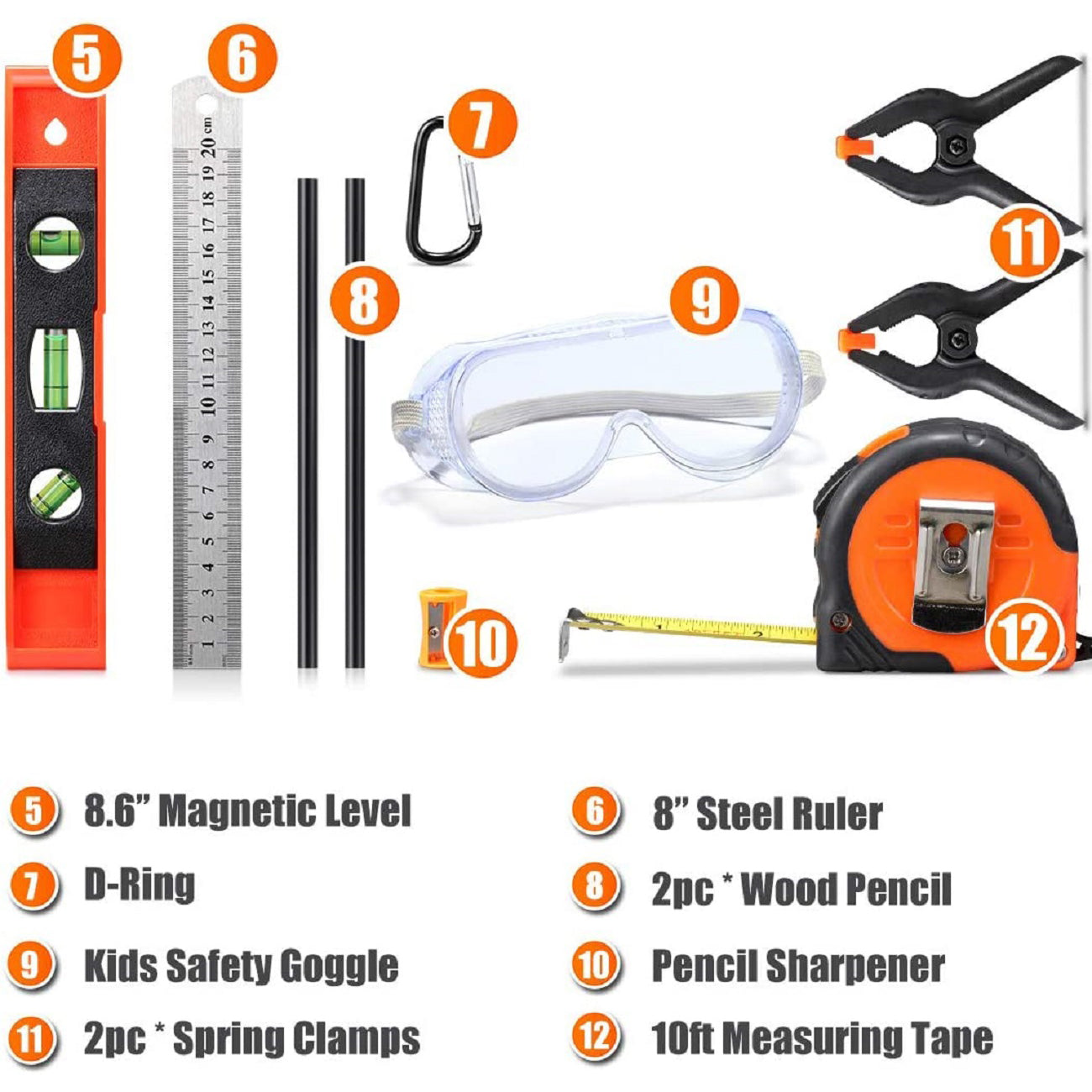  R RECOMFIT 25 Pieces Kids Real Tool kit Children Real Tool Set  with Real Hand Tools, Kids Tool Belt, Pouch Bag,Magnetic Wristband for  Small Hands DIY Woodworking Projects Home Repair 