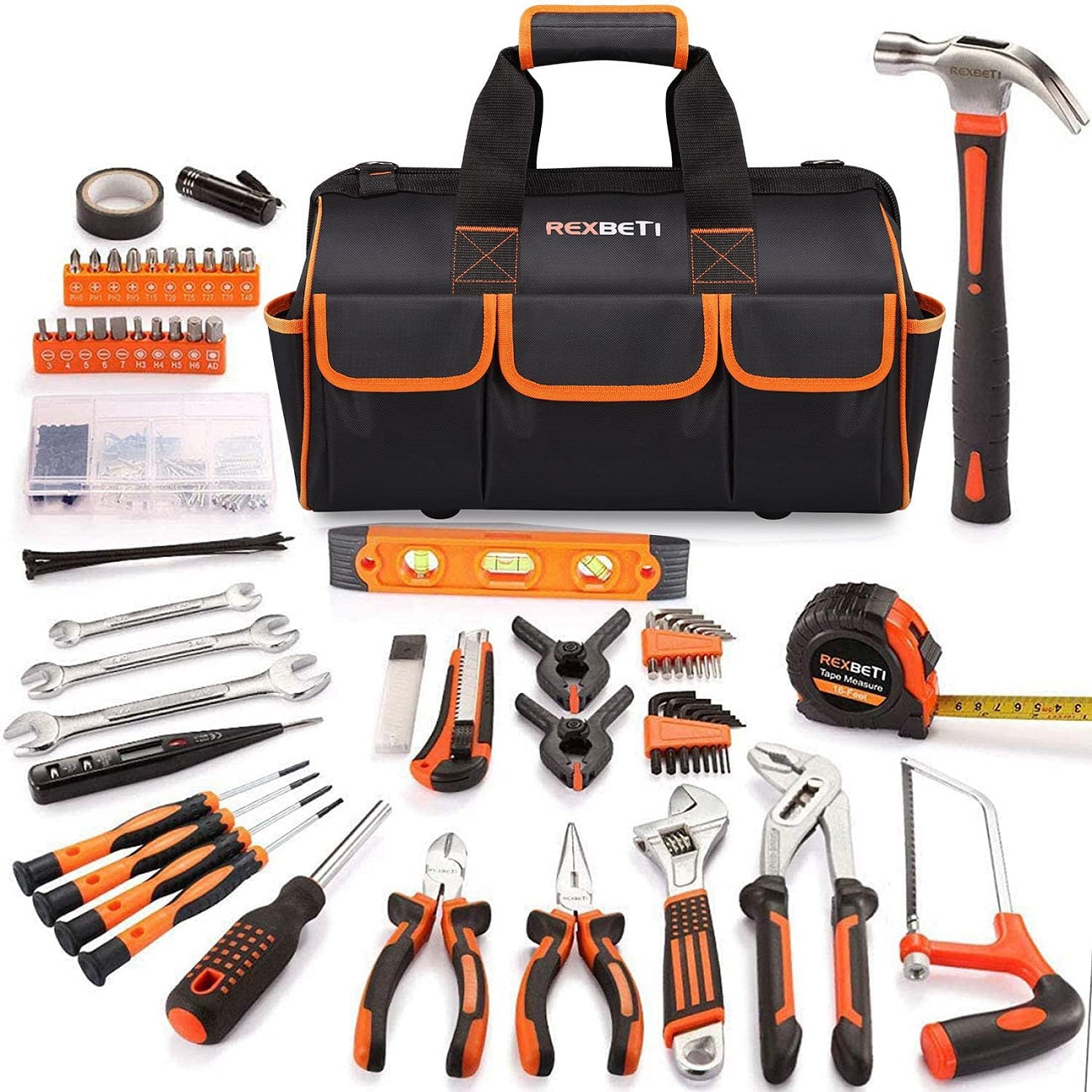 REXBETI 219-Piece Premium Tool Kit with 16 inch Tool Bag, Steel Home R