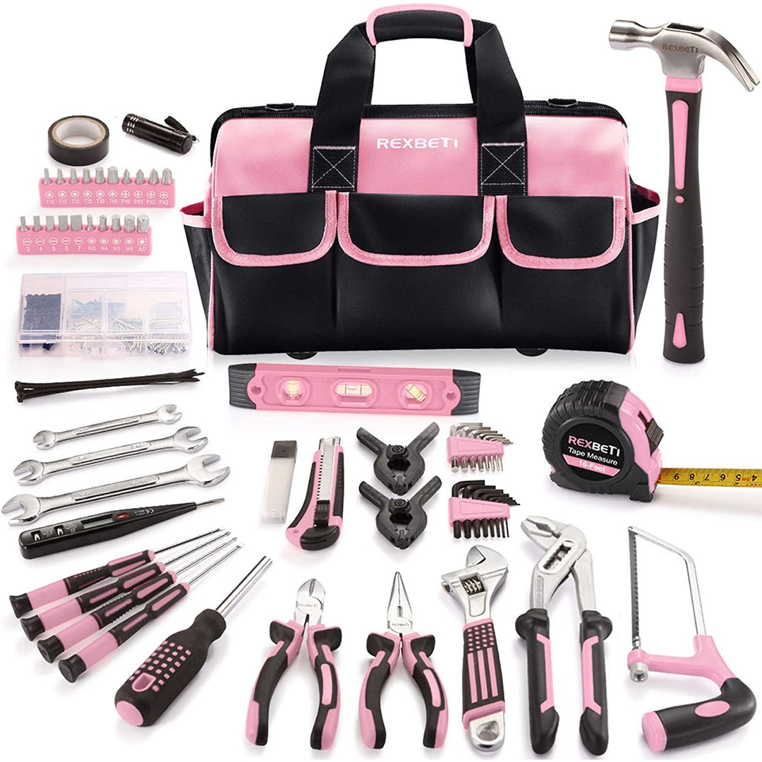 REXBETI 219-Piece Pink Tool Set, Ladies Hand Tool Set with 16 inch Too