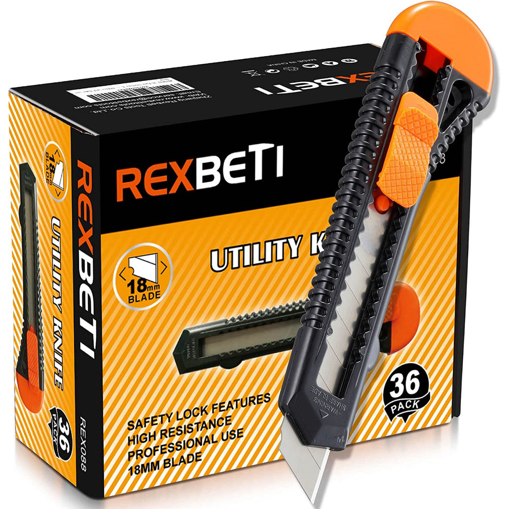 REXBETI 12-Pack Razor Blade Utility Knife Retractable Box Cutter